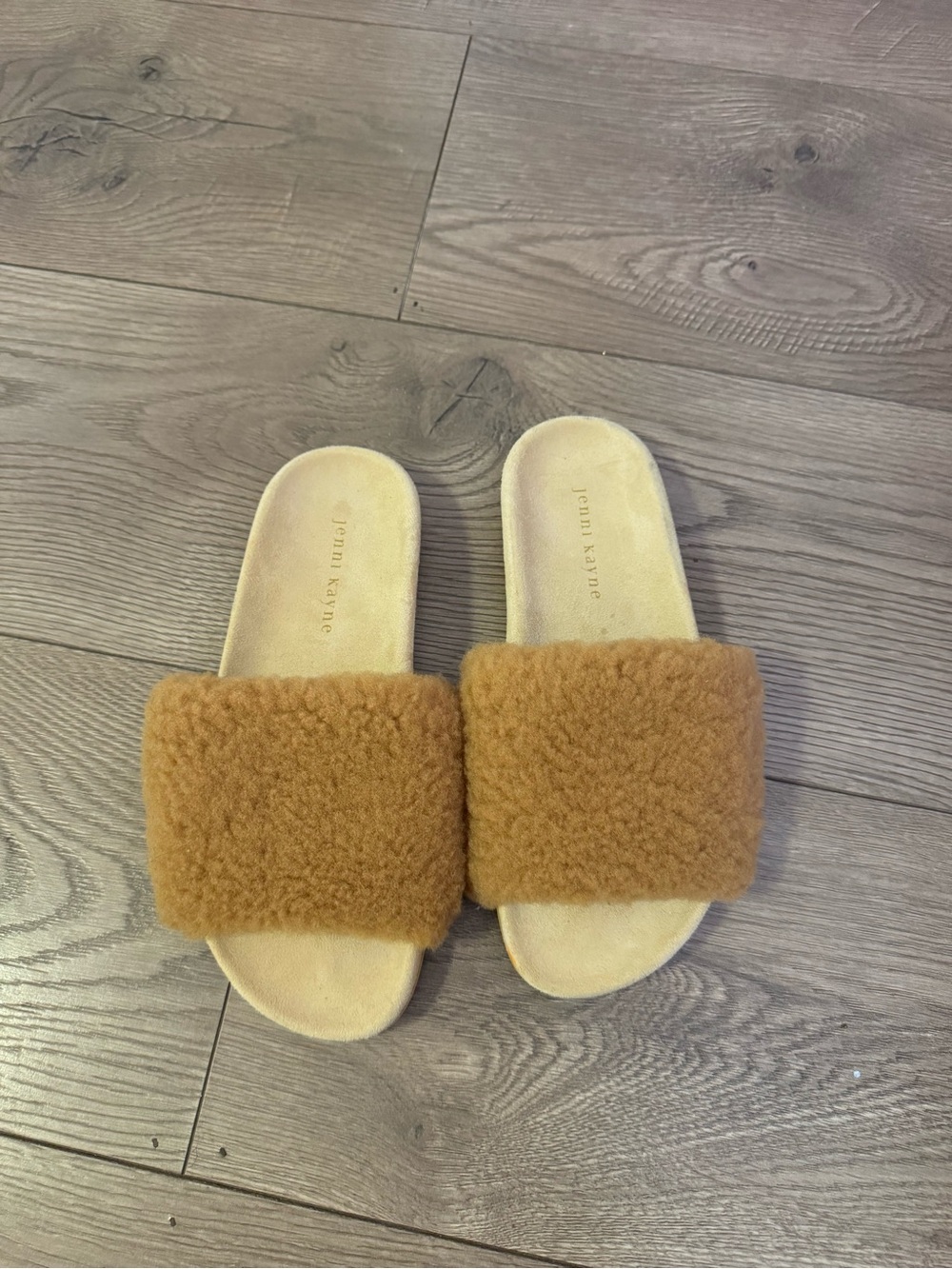 Jenni Kayne Camel Shearling Slide Sandals Size EU 37 Women’s GUC